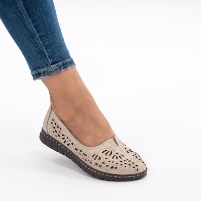 Pantofi Casual Din Piele Naturala Bej JSB101