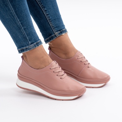 Pantofi Casual Din Piele Naturala Roz T-9001