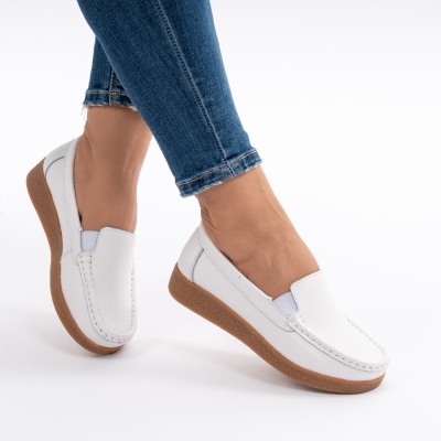 Pantofi Casual Piele Naturala Alb 1121-2
