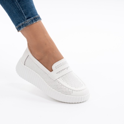 Pantofi Casual Piele Naturala Alb MM261
