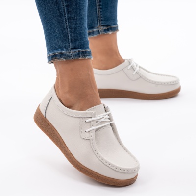 Pantofi Casual Piele Naturala Alb WK 212