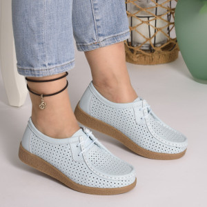 Pantofi Casual Piele Naturala Albastru Deschis 55-255