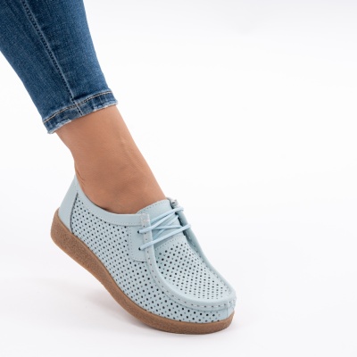 Pantofi Casual Piele Naturala Albastru Deschis 55-255