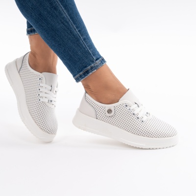 Pantofi Casual Piele Naturala Albi AN2308