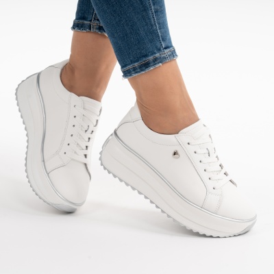 Pantofi Casual Piele Naturala Albi F001-775