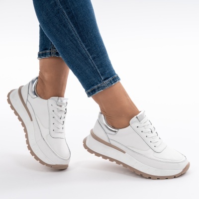Pantofi Casual Piele Naturala Albi F001-892