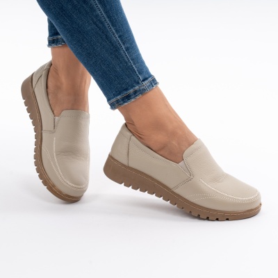 Pantofi Casual Piele Naturala Bej AN558
