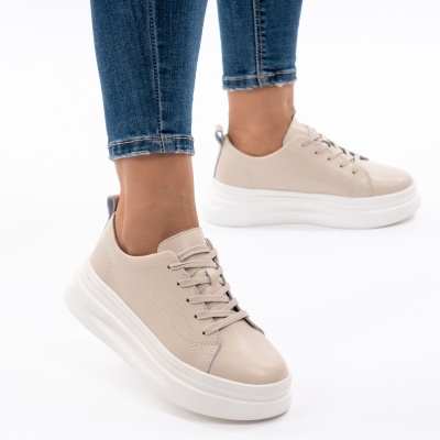 Pantofi Casual Piele Naturala Bej AW-2023-26