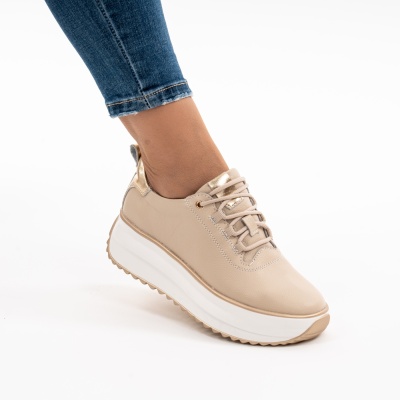Pantofi Casual Piele Naturala Bej F002-290