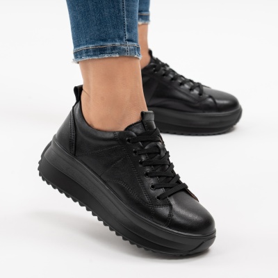 Pantofi Casual Piele Naturala F001-750 Negri