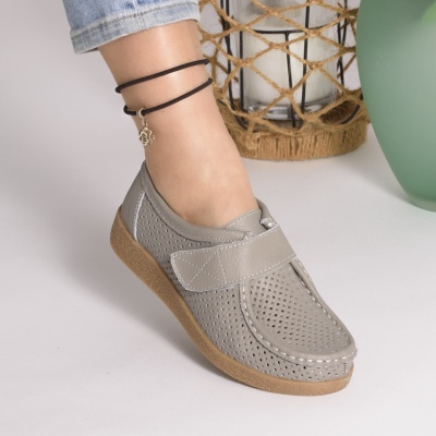 Pantofi Casual Piele Naturala Gri 55-266