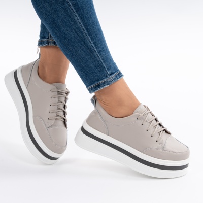 Pantofi Casual Piele Naturala Gri 9881