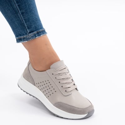 Pantofi Casual Piele Naturala Gri AN521