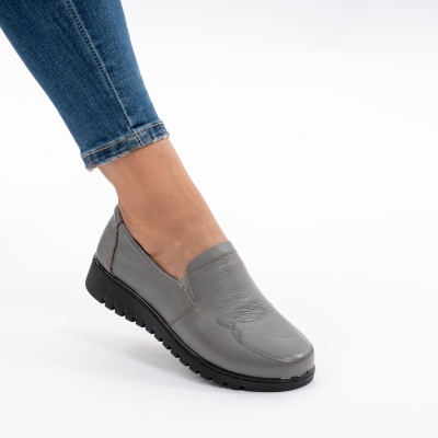 Pantofi Casual Piele Naturala Gri AN559
