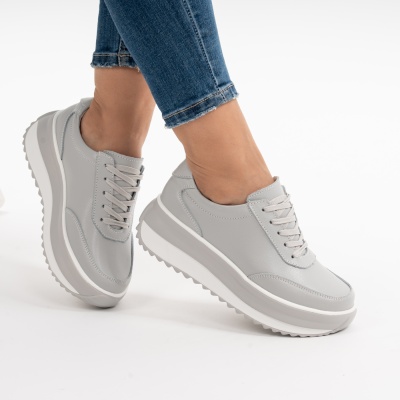 Pantofi Casual Piele Naturala Gri T6052