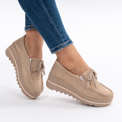 Pantofi Casual Piele Naturala Intoarsa Bej 2017