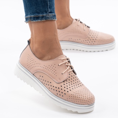 Pantofi Casual Piele Naturala Roz 1235