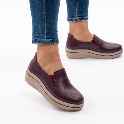 Pantofi Casual Piele Naturala Visiniu 1160