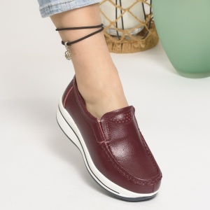 Pantofi Casual Piele Naturala Visiniu PL-53
