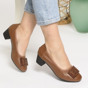 Pantofi cu Toc Piele Naturala Camel 306