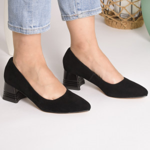 Pantofi cu Toc Piele Naturala Intoarsa Negri TN6404-2
