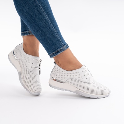 Pantofi Dama Piele Naturala Albi 6213