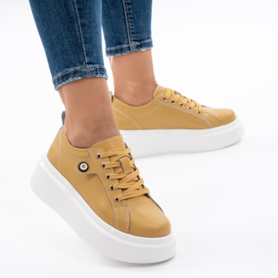 Pantofi Piele Naturala Mustar 881