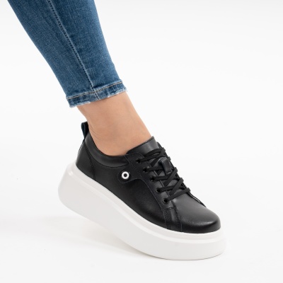 Pantofi Piele Naturala Negru&Alb  881