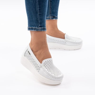 Pantofi Piele Naturala Talpa Comoda Alb G10-A17