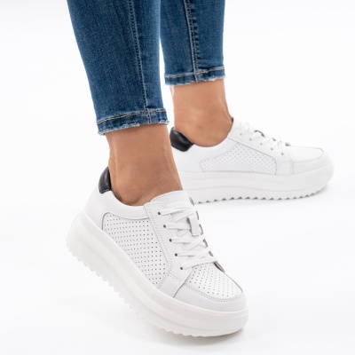 Pantofi Piele Naturala Talpa Comoda Alb&Negru T-2008