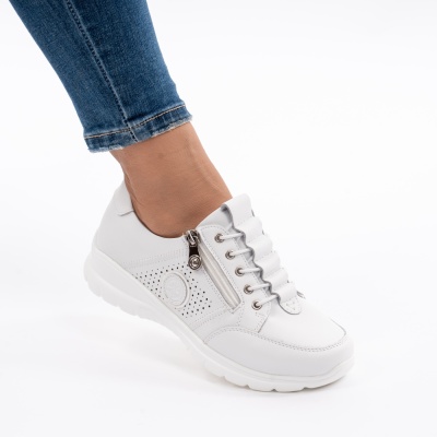 Pantofi Piele Naturala Talpa Comoda Alb QL1068