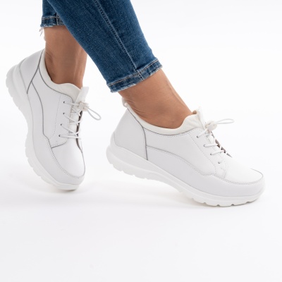 Pantofi Piele Naturala Talpa Comoda Alb QL1069