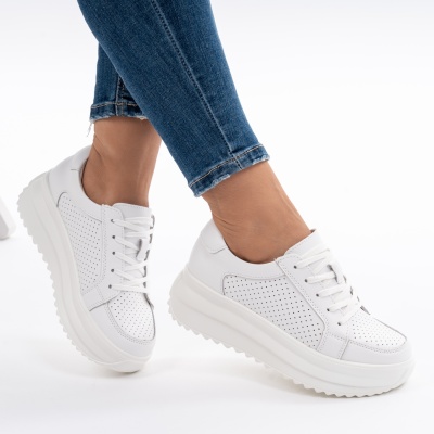 Pantofi Piele Naturala Talpa Comoda Alb T-2008