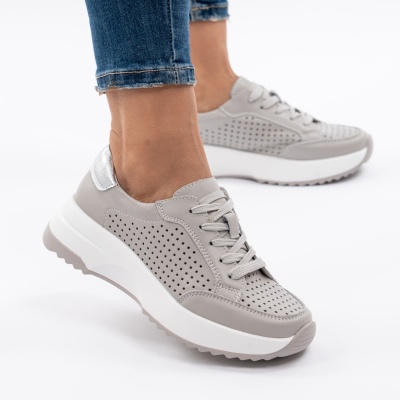 Pantofi Piele Naturala Talpa Comoda Gri T2820