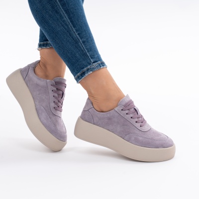 Pantofi Piele Naturala Talpa Comoda Mov AN12
