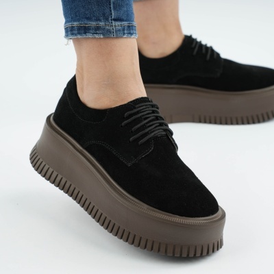 Pantofi Piele Naturala Talpa Comoda Negri AN29