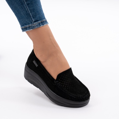 Pantofi Piele Naturala Talpa Comoda Negri Suede G10-A17