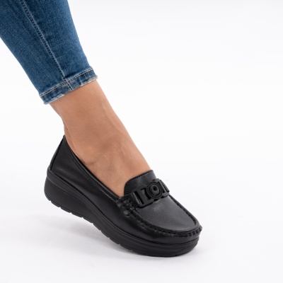 Pantofi Piele Naturala Talpa Comoda Negru AN2208