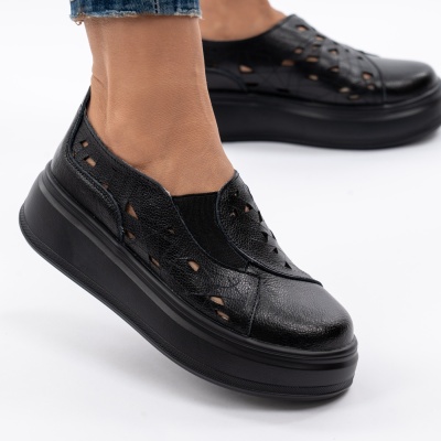 Pantofi Piele Naturala Talpa Comoda Negru T2801