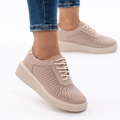 Pantofi Piele Naturala Talpa Comoda Roz AN-29-1