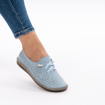 Pantofi Piele Naturala Talpa Flexibila AN222 Blue