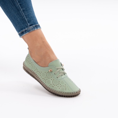 Pantofi Piele Naturala Talpa Flexibila AN222 Verde
