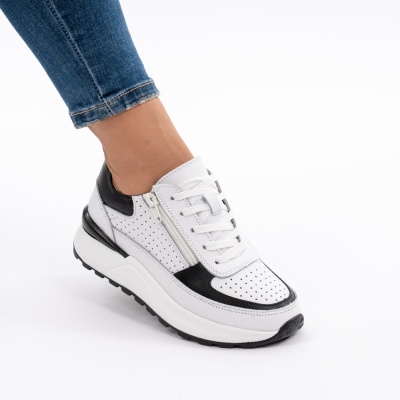 Pantofi Sport Piele Naturala Alb&Negru H18