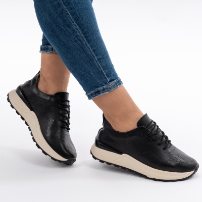 Pantofi Sport Piele Naturala Negri AN368