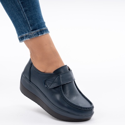 Pantofi Talpa Ortopedica Piele Naturala 1157 Albastri