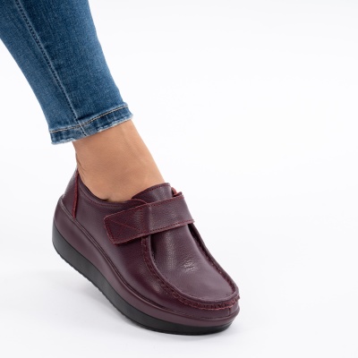 Pantofi Talpa Ortopedica Piele Naturala 1157 Visiniu