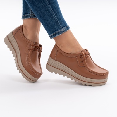 Pantofi Talpa Ortopedica Piele Naturala Camel 1-1151