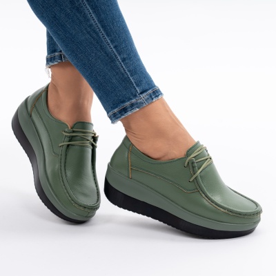 Pantofi Talpa Ortopedica Piele Naturala Verde 1136