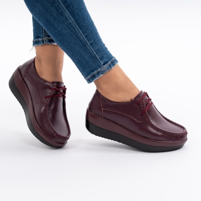 Pantofi Talpa Ortopedica Piele Naturala Visiniu 1136