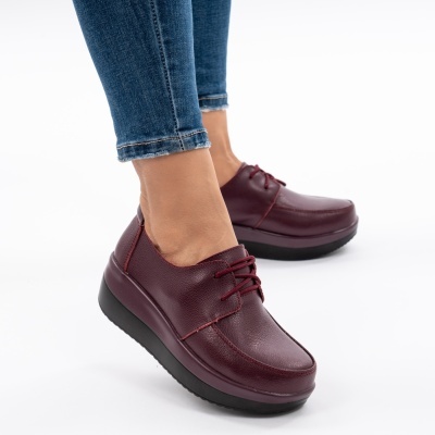 Pantofi Talpa Ortopedica Piele Naturala Visiniu 1168